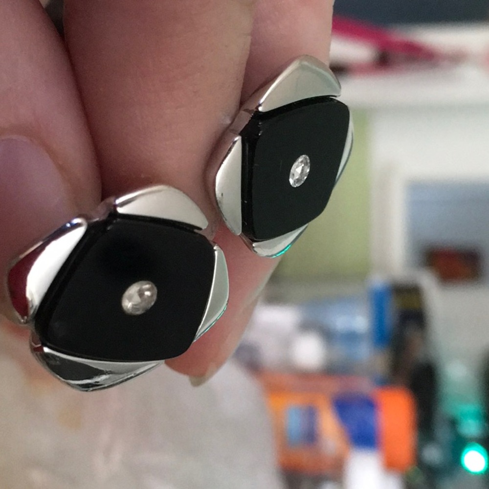 Sterling silver onyx and diamond cufflinks